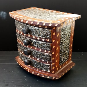 Large Hand Carved Wooden Jewelry Box Wooden Cabinet with Drawers Vintage Furniture Bedroom Vintage Chest of Drawers Gift for Mom