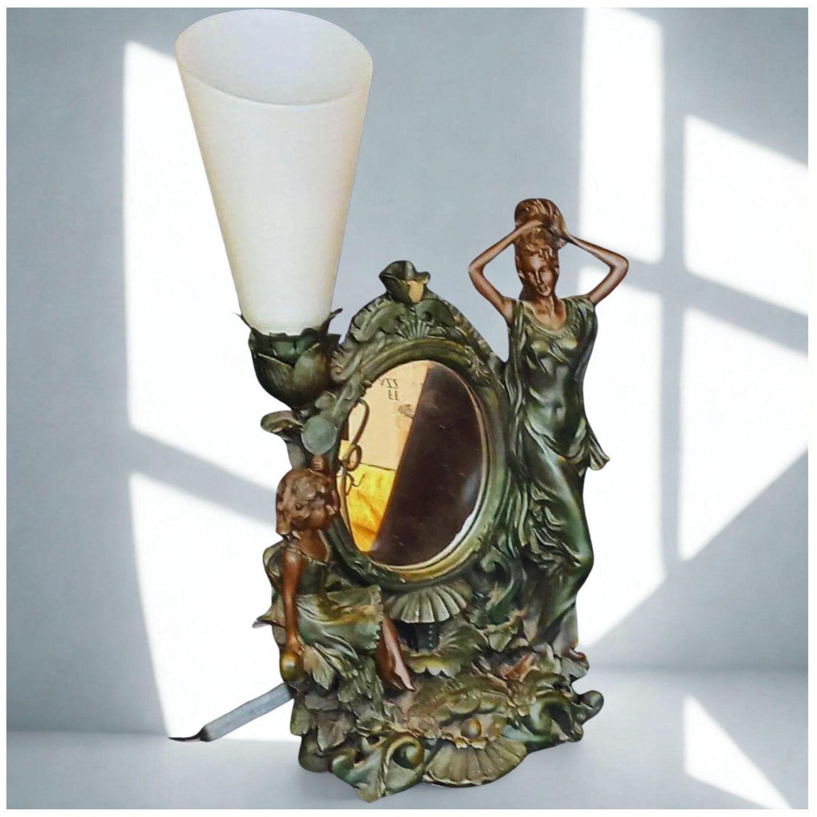 Art Nouveau Reproduction Mirror-lamp Crosa 1995 Tiffany Style by Art Nouveau Reproduction Mirror-lamp Crosa 1995 Tiffany Style by
