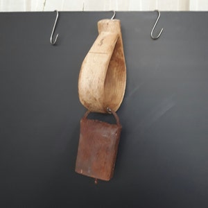 Extremely rare 19th century Sheep bell with wooden collar Italian Antiques Rusty Bell Centenary Rustic decorations Farmhouse  Country house
