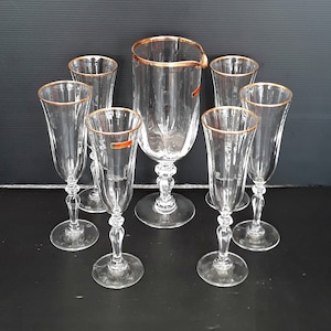 Rare Precious Glass set Hand engraved crystal Venetian Traditions Table sets Crystal goblets Gold plated