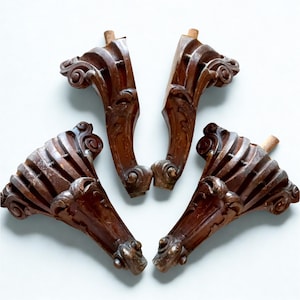 Zeldzame, set van 4 enorme houten kastpoten, Chippendale-stijl, antieke meubels, restauratiemeubels, voorpoten, antieke houten voeten,