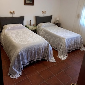 Unobtainable White Cotton Lace Bedspread Pair Single Bedspread Floral Pattern Antique bedspread Antique lace Fine antique embroidery Rustic