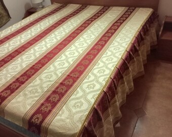 Antique bedspread with signs of use Venetian Silk Brocade Hand Woven Antique Bordeaux-Gold color Bedspread Baroque Style Precious Damask bed
