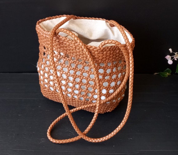 Zara Womens Shoulder Mini Basket Bag with Straw Woven Flowers