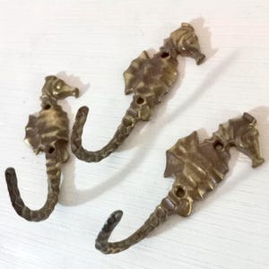 Rare Set of 3 Brass Hooks Marine theme Baroque Style Wall Decor Hooks to hang on the wall 1950s Coat hanger Brass hook Brass knob Very rare