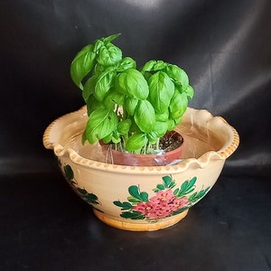 Bowl Ancient Italian majolica Artistic ceramic Hand made Hand painted Flower vase Old Indoor or Outdoor Plant Pot 1950s Handmade Antique