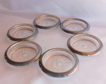 Set of 6 coasters ,Glass coasters, under silver-plated glasses, vintage under glasses, Italian brand, silver-plated Italy,
