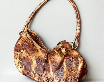 Vintage Italia Shoulder bag "Facondini" Made in Italy Genuine leather Leaves print Gift for her Gift for Valentine's Day Brown shoulder bag