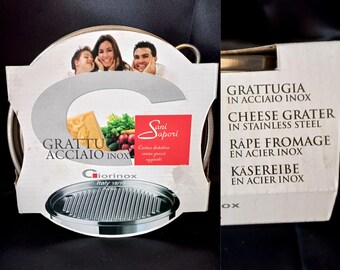 New Box with grated round cheese Vintage Italy Steel box with lid Parmesan grater Quality of the past Cheese container Grate fresh