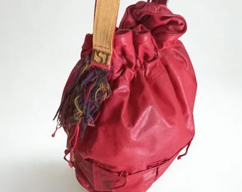 Vintage Red Leather Bucket Bag, Jacques Saint Just Designer Bag