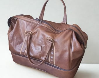 Vintage Leather Travel Bag "Prestige", Made in Italy, Large Duffle