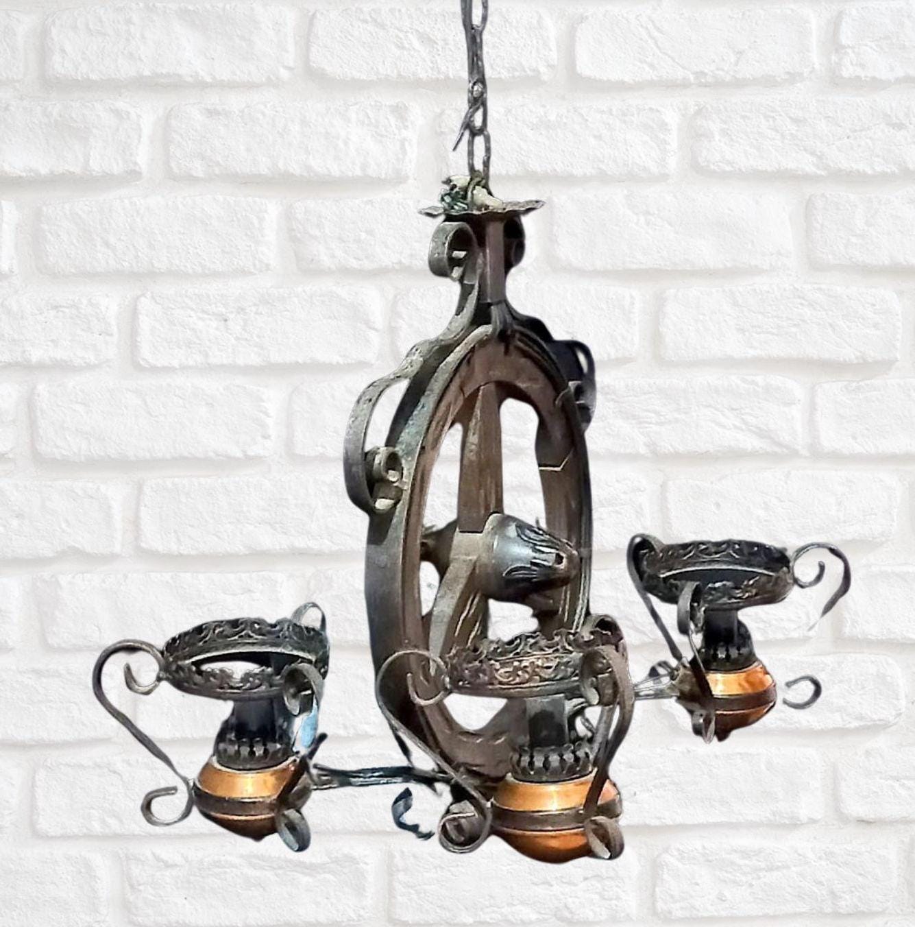 Lampadario Vintage In Metallo Nero Con 4 Luci - Lanterna A Sospensione In Stile Country Rustico Per Soggiorno E Cucina