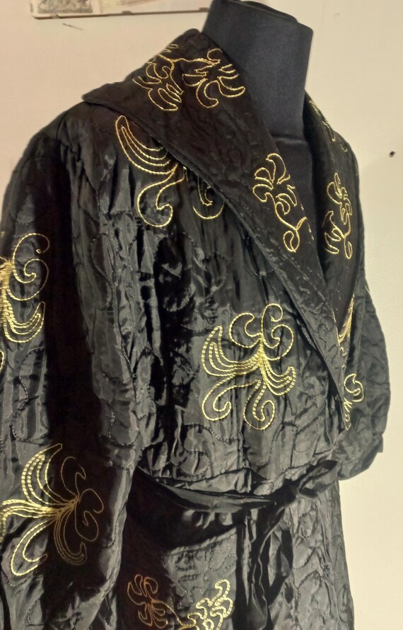 Elegant Quilted Dressing Gown Gold Embroidery Tailored Dressing Gown Handmade Plus Size Black-Gold Color Dressing Gown Home Dress Women's View 4