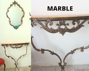 Wall Mounted Console Table with Mirror Marble Top Hollywood Regency Brass Console Table Hallway Table Wall Mirror Brass Frame Hallway Deco