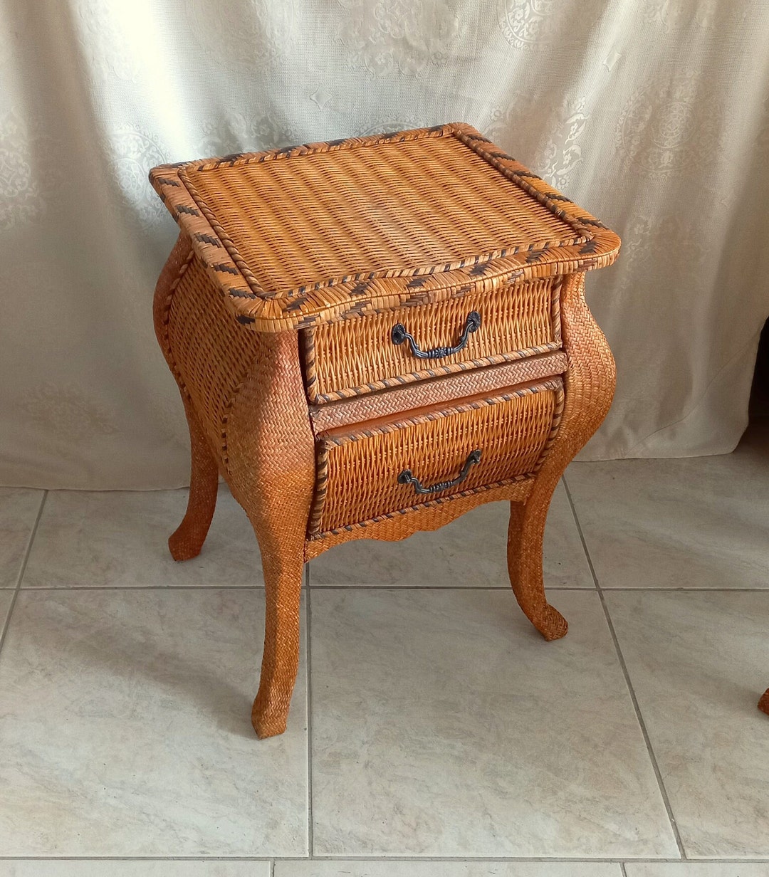 Nightstand Chest of Drawers Wood Covered Wicker Nightstand With Drawers