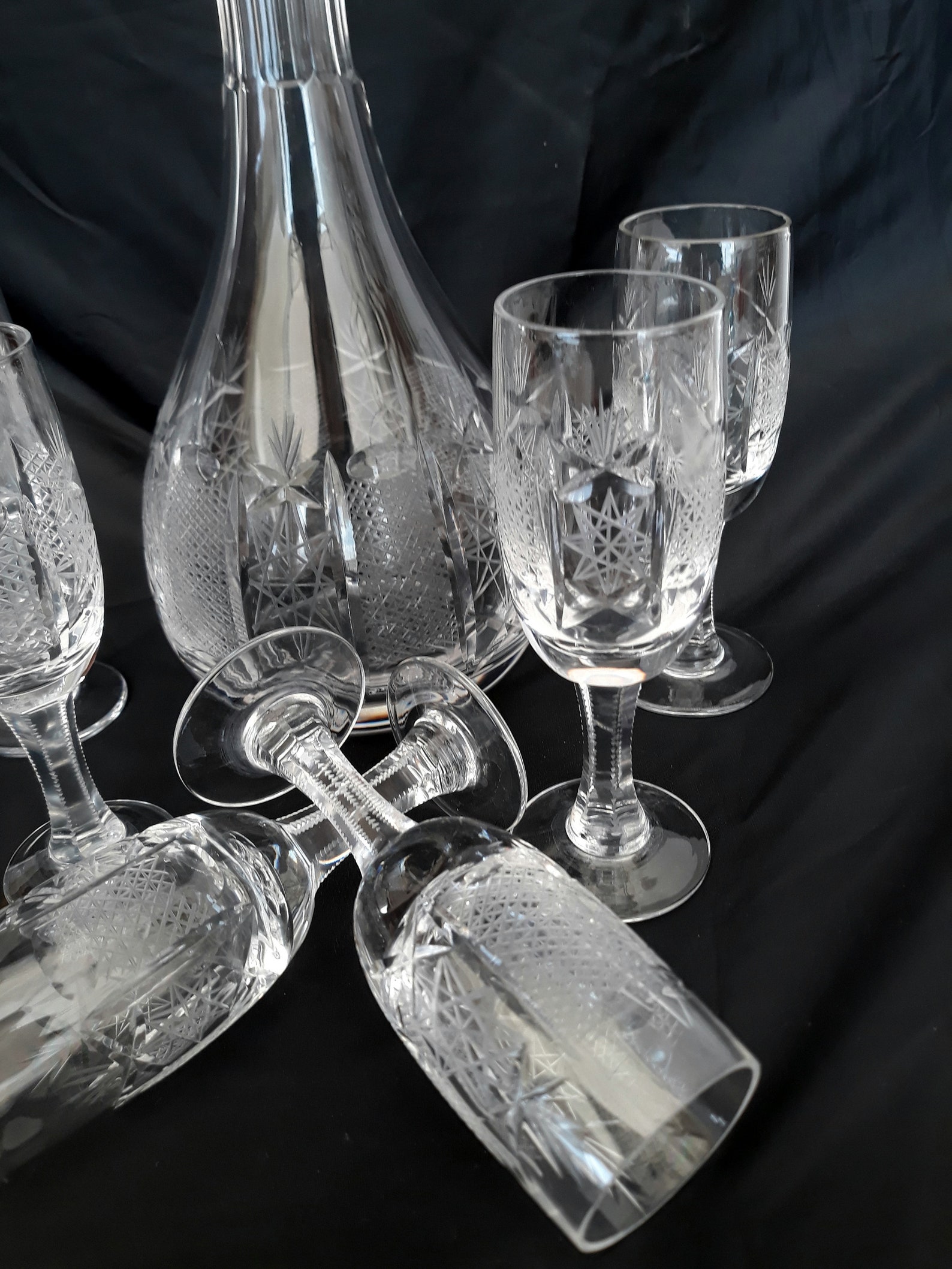 Liquor Glassware Set With Bottle Hand Carved Crystal Decanter Etsy