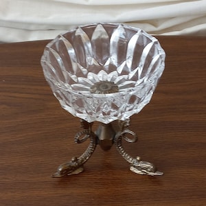 Rare Petit bol en cristal lourd et bronze Sculpture en bronze avec dragons Centre de table Poches vides Décor de table Cadeau pour Noël