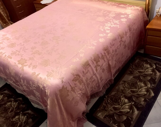 Antique Wedding Kit Double Bedspread Damask Fabric Rosegold Color Silk