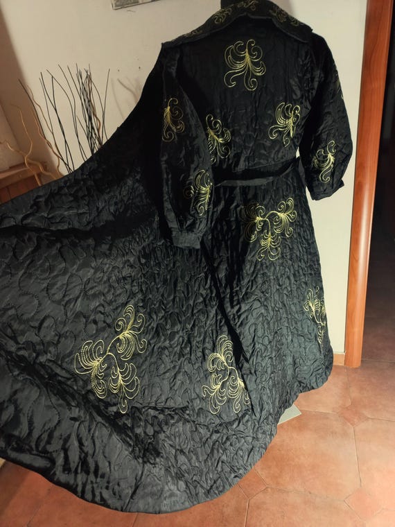 Elegant Quilted Dressing Gown Gold Embroidery Tailored Dressing Gown Handmade Plus Size Black-Gold Color Dressing Gown Home Dress Women's View 3