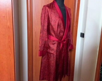 Vintage TOOTAL Made in England Robe-Iconic Burgundy Paisley-Size Medium-Classic Tricel Fibre Dressing Gown - 1960s/70s Mod Style - Rare Find