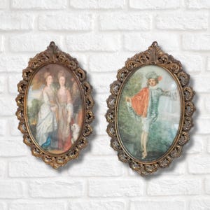 Vintage Italië Set van 2 vierkanten Ovale mallen Goudmessing lijsten Gedecoreerde lijsten Woondecoratie Wanddecoratie Woondecoratie