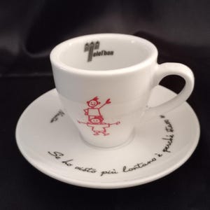 Rare Coffee mugs Collectible &quot;Telethon&quot; Personalized with a phrase by Isaac Newton Special edition Coffee cup with saucer Made in Italy
