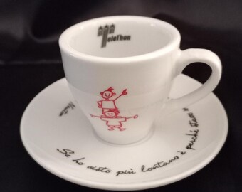 Rare Coffee mugs Collectible "Telethon" Personalized with a phrase by Isaac Newton Special edition Coffee cup with saucer Made in Italy