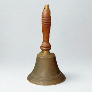 Rare Antique brass bell with wooden handle Handmade decoy bell Office decor Rustic house Vintage bell Judge bell Lawyer Gift for dad