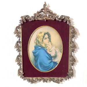 Vintage Italië grote ovale messing lijst zonder glas Madonna met kind print Gedecoreerde messing lijst Wanddecoraties Kerstcadeau