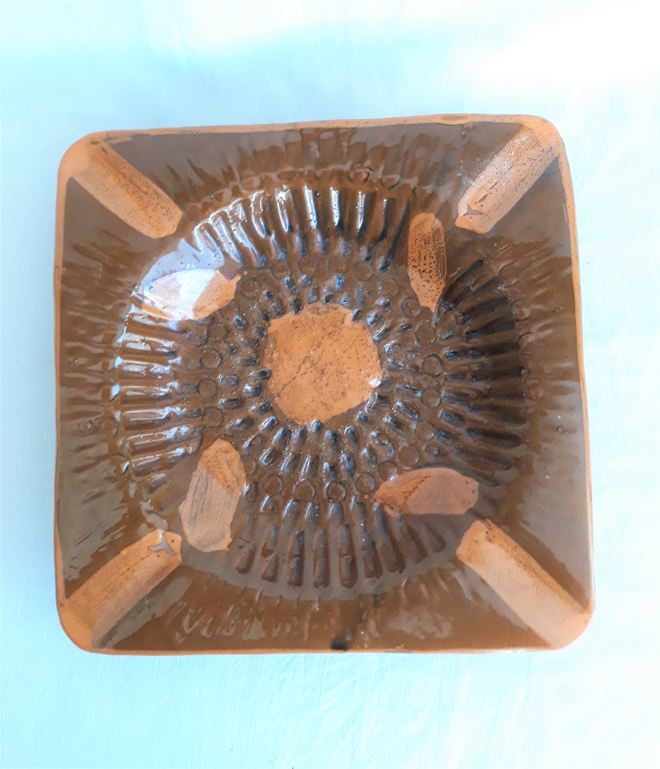 Large Clay Ashtray Rustic Ashtray Handmade Hand Painted Clay Etsy