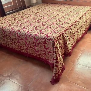Rare Antique Double Bedspread Silk Brocade Bordeaux-Gold Color Silk bedspread Silk damask Decorations Precious Damask bed Vintage Italia