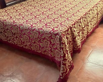 Rare Antique Double Bedspread Silk Brocade Bordeaux-Gold Color Silk bedspread Silk damask Decorations Precious Damask bed Vintage Italia