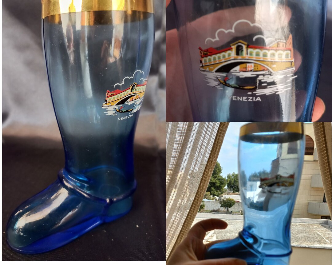 Glasses Collectible Blue Glass Boot Shaped Glasses Murano Glass