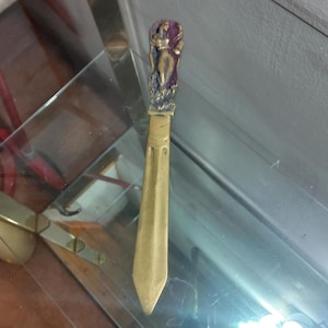 Abrecartas de latón antiguo, cuchillo abrecartas antiguo coleccionable, estilo barroco, decoración de escritorio, regalo para padre, regalo para abogado, oficina antigua