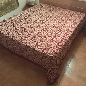 Rare Antique Double Bedspread Silk Brocade Bordeaux-Gold Color Silk bedspread Silk damask Decorations Precious Damask bed Vintage Italia