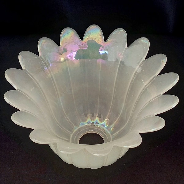 Replacement cups for chandeliers Murano glass White Aurora Borealis Rainbow shades Vintage cups Flower shape Wavy edge