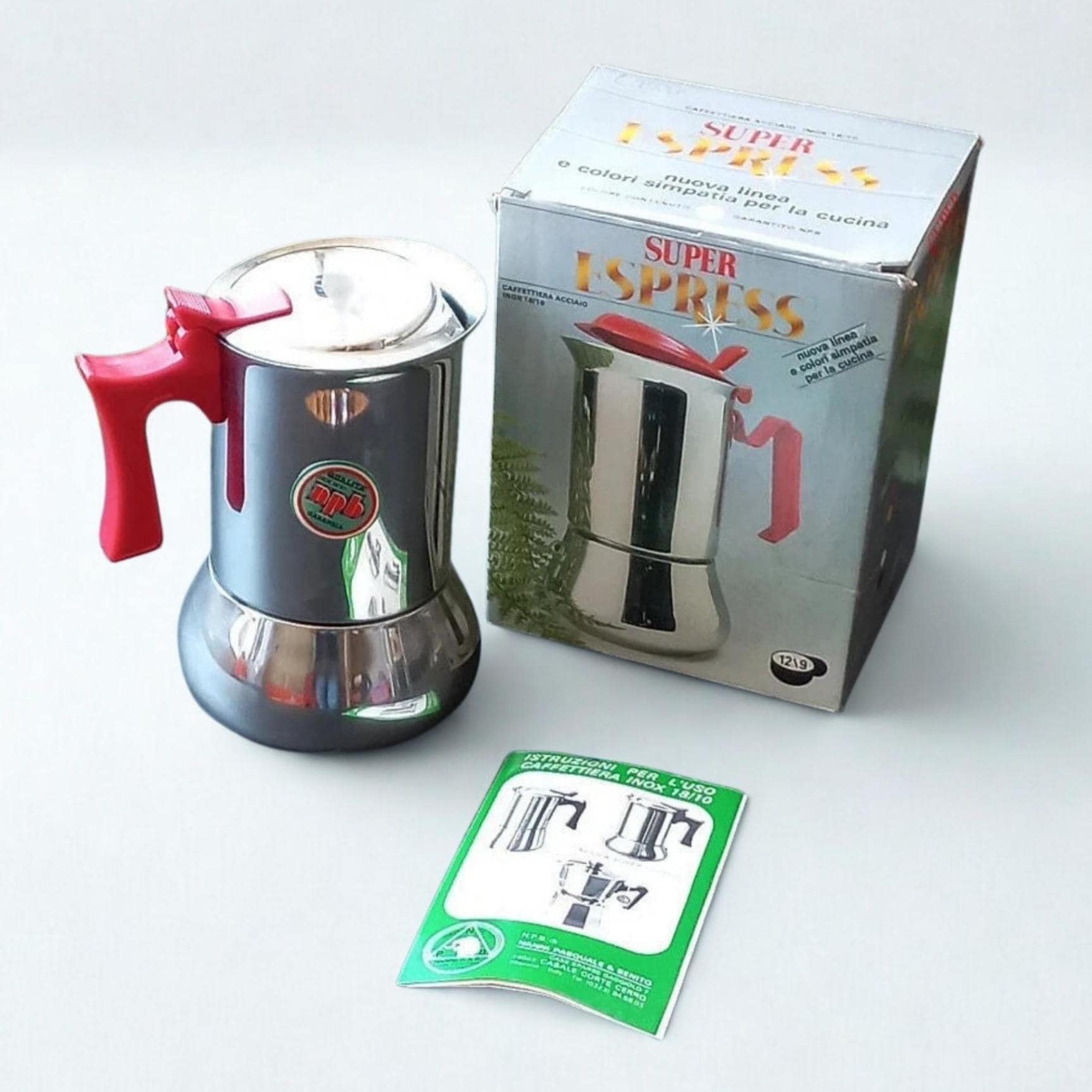 Large Nanni Super Espresso Maker, 12-cup Stainless Steel Moka Pot