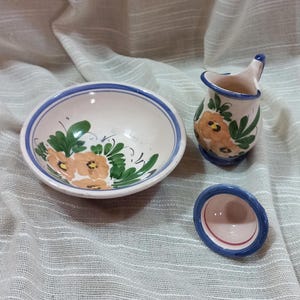 Juego de lavabo miniatura vintage de 3 piezas: pequeño lavabo, jarra y jabonera - Cerámica italiana pintada a mano - Decoración shabby chic cottagecore