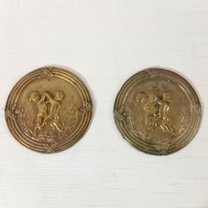 Antique brass frieze Little angel Cherub Antique furniture restoration Vintage house Italy 1950s Antique furniture Hollywood regency