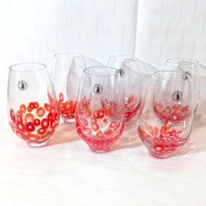 Set of 6 Murano Glass Glasses Handmade Glasses with Murrine Red Glasses Venetian Traditions Table sets Murano glass goblets