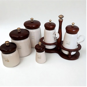 Mancioli Keramik Küchen Vorratsdosen Set, Messing Knauf, 7-teilig, Made in Italy