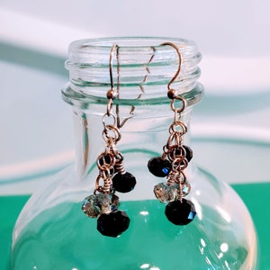 Sparkly Black and Silver Faceted Swarovski Crystal Dangle Earrings - Beaded Jewelry, Elegant, Unique, Handmade, Holiday Gift, 10 Crystals