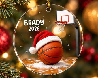 Basketball Christmas Ornament 2026, Basketball Acrylic Ornament, Sport Hanging Keepsake, Christmas Tree Decoration, Xmas Gift for Sport Fans