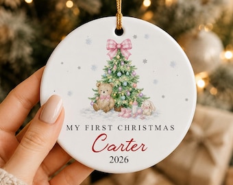 Baby's First Christmas Ornament 2026, Baby Newborn Gift Ceramic Ornament Christmas Keepsake, Personalized Baby's 1st Christmas Decoration