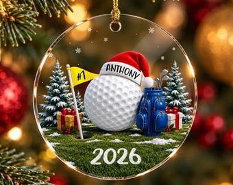 Personalized Golf Christmas Ornament 2026, Acrylic Golf Ornament, Xmas Keepsake Gift for Golfer Lovers Boys Kids Player Friends Coach Fan