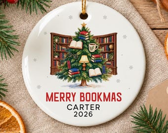 Merry Bookmas Christmas Ornament 2026, Book Lover Christmas Gift for Readers, Bookworms, Librarian, Book Club Member, Book Ornament Keepsake