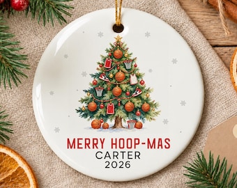 Basketball Christmas Ornament 2026, Merry Hoop-mas Ornament, Sport Hanging Keepsake, Christmas Tree Decoration, Xmas Gift for Sport Fans