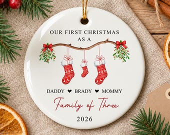 Personalised First Christmas As Family Of 3 Ornament, Baby First Christmas Tree Ornament, 1st Xmas Ornament 2026, Family Christmas Keepsake