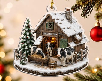 Personalized Dairy Farm Christmas Ornament 2026, Custom Farm Name Cow Ornament, Cow Ornament, Farmer Gift, Rustic Barn Holiday Keepsake