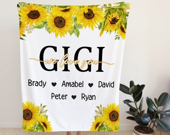 Personalized Sunflower Blanket, Custom Gift For Grandma, Gift Ideas For Nana, Gigi, Gift From Grandkids.